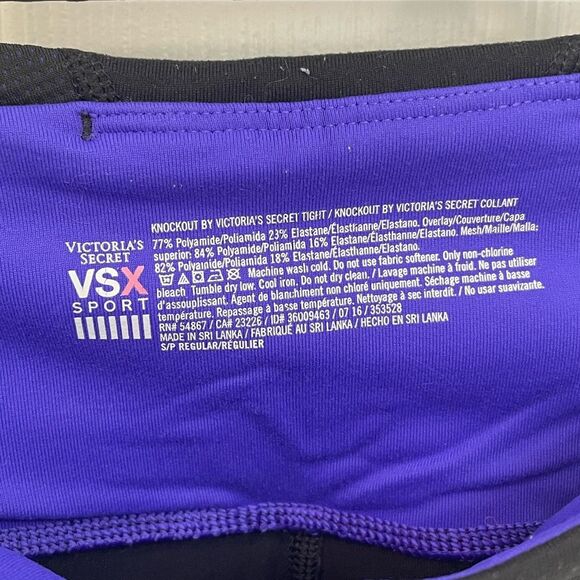 Victoria’s Secret Sport Knockout Black Leggings Purple Mesh Panel Women’s Size S - Picture 4 of 4